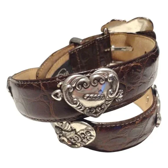Brighton Belt Brown Croc Embossed Leather Silver Heart  display picture 2